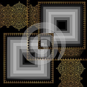 black and white scarf design with gold baroque ornaments