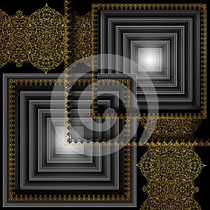 black and white scarf design with gold baroque ornaments