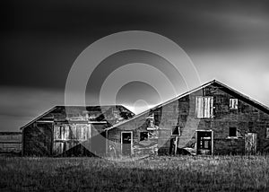 Black and White Scene of Barn In The Countryside