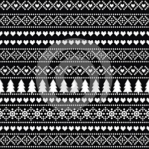 Black and white seamless Christmas pattern - Scandinavian sweater style.