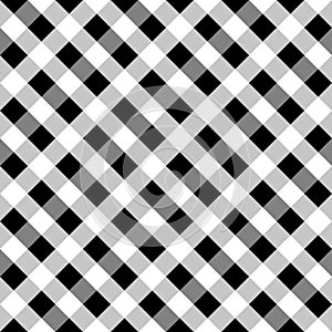 Black White Seamless Diagonal French Checkered Pattern. Inclined Colorful Fabric Check Pattern Background. 45 degrees Classic