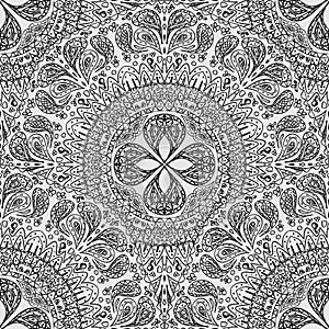 Black and white seamless lace background. Pattern of lacy napkins in a primitive style.
