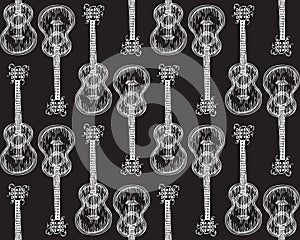 Black and White Seamless Pattern. Acoustic Guitar