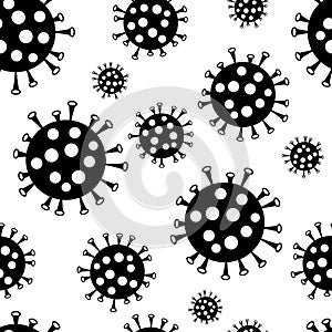 Black and white seamless pattern with Coronavirus