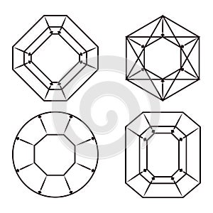 Black and white seamless pattern, crystals, diamonds.