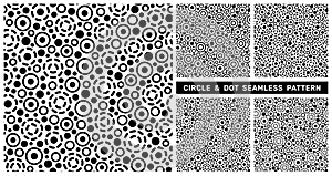 Black white seamless pattern with dot and circle