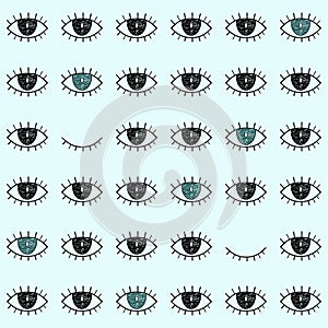 Black and white seamless pattern with eyes. Trend. Vector.
