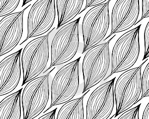 Black white seamless pattern with feathers. Boho Style Elements. Vector Drawing.