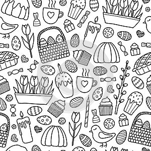 Seamless pattern with easter items.