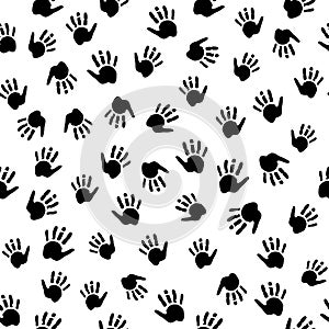 Black and White Seamless Pattern of Handprints
