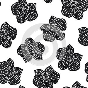 Black and white seamless pattern with hibiscus flowers