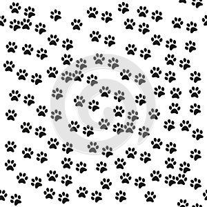 Black and white seamless pattern with paw prints. Abstract background, animal footprint, illustration