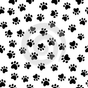 Black and White Seamless Pattern of Pawprints