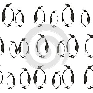 Black and white seamless pattern with penguins. Decorative cute background with sea birds