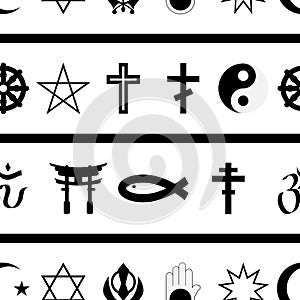 Black and white seamless pattern of religious symbols