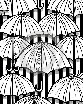 Black and white seamless pattern with umbrellas. Vector illustration