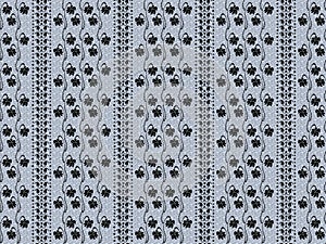 Black and white seamless pattern with vertical stripes and flowers.