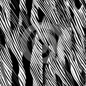Black and White Seamless Pattern of Zebra Stripes. Generative AI.