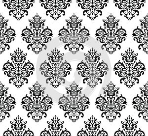 Black and white Seamless Repeating Vector Pattern. Elegant Design in Baroque Style Background Texture.