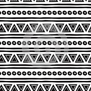 Black and white seamless tribal ethnic pattern Aztec abstract background Mexican ornamental texture in vector