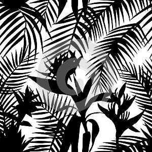 Black white seamless tropical jungle