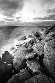 Black and white seascape at Geoffrey Bay on Magnetic Island in Townsville in Australia