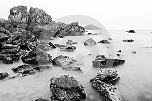 Black and White seascape with rocks