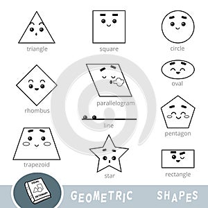 Black and white set of different geometric shapes. Visual dictionary