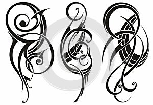 Black and white Set of Gothic style tattoo as abstract shape Vector illustration