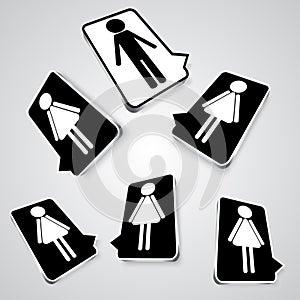 Black and white set icons with silhouettes of people