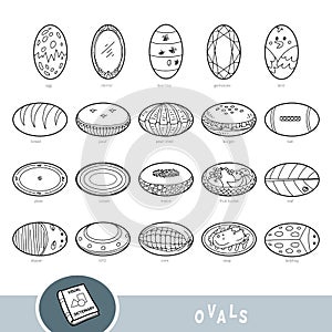 Black and white set of oval shape objects. Visual dictionary