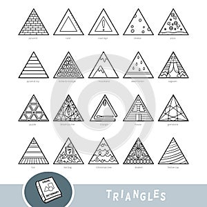 Black and white set of triangle shape objects. Visual dictionary