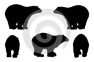 black and white set vector polar bear silhouette isolated on white background