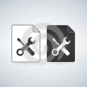 Black and white settings File Icon, vector illustration isolated on white background.