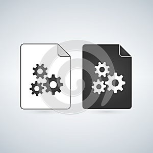 Black and white settings gears File Icon, vector illustration isolated on white background.