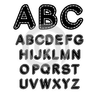 Black and white sewn font alphabet