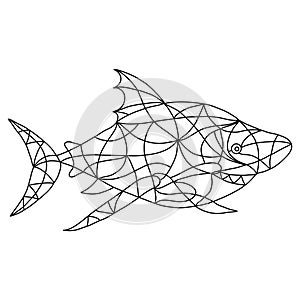 Black and White Shark in Stained Glass Windiw Style.