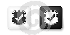 Black and white Shield with check mark icon isolated on white background. Protection, safety, security, protect, defense