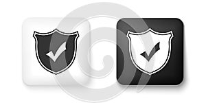 Black and white Shield with check mark icon isolated on white background. Protection symbol. Security check Icon. Tick
