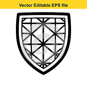 black and white shield icon with geometric pattern vector illustration