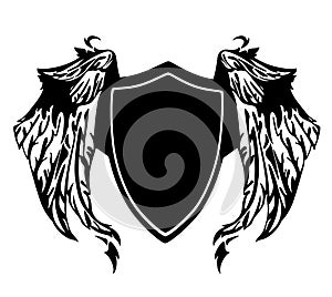 Black and white shield with wings - heraldic vector design