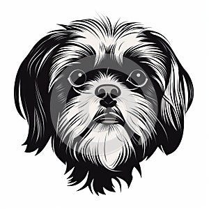 Black And White Shihtzu Head Illustration With Strong Character Design