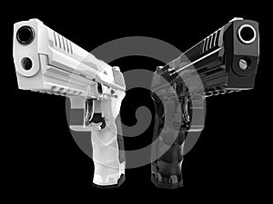 Black and white shiny new modern handguns photo