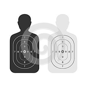 Black and white shooting target in shape of human isolated on white background.