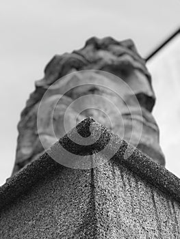 A black and white shot of a bust with a Roman nose in the old market square in TarnÃ³w, Poland - POLSKA - CATHOLIC