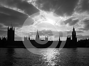 Black and white shot of Houses of Parliament Mitcham UK