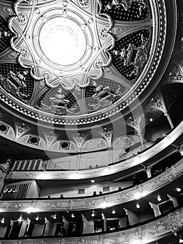 A black and white shot of the interior of the Kyiv Opera House - UKRAINE
