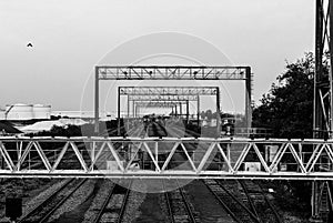 Black and white shot of a railway