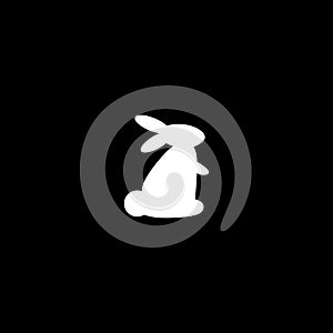 Black and white side view rabbit silhouette. Domestic farm animal symbol Easter themed vector illustration for icon
