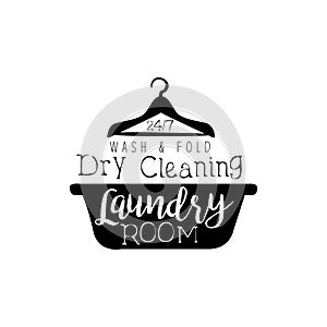 Black And White Sign For The Laundry And Dry Cleaning Service With Basin And Hanger Silhouette